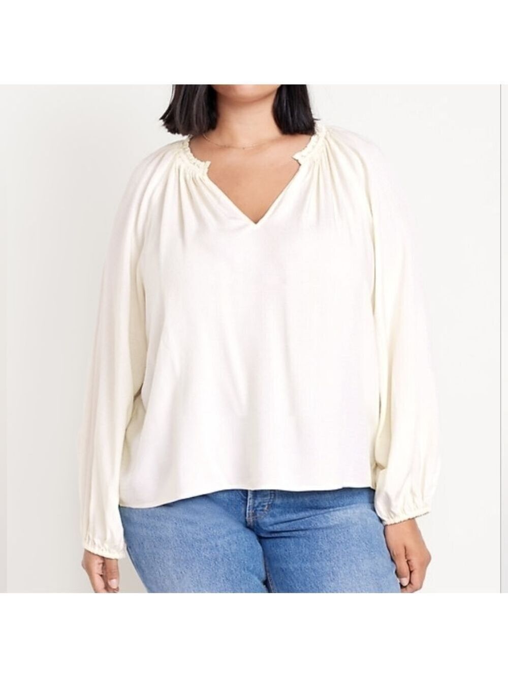 L • Old Navy • Ivory Ruffled Split-Neck Top
